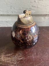 Vintage MCM Amber Murano Style Glass And Metal Orb Table Lighter Approx 3x3” picture