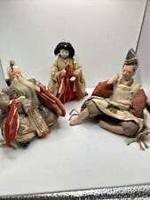 Set 3 Antique Japanese Doll Woman Men Real Hair Silk Clothing Handmade Celluloid picture