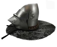 Medieval Pig Faced Bascinet Aventail 16 Gauge Christmas Gift Knight Helmet picture