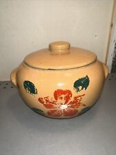 Hand Painted Stoneware Bean Pot Vintage USA Cookie Jar Crock picture