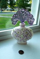 Fenton Perfume Bottle New Century XXI Collection Signed white w/ Purple flowers  picture