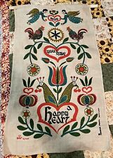 Vintage MCM Robert Wert Country Prints Linen Tea Towel Tapestry Happy Heart picture