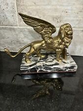 Vintage Brass  Lion Of St. Mark’s Griffin On Marble Base (Heavy) picture