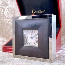 Cartier Art Deco Stainless Steel & Ebony Wood Desk Travel Clock #2747 with Case picture