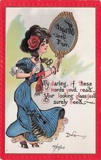Vintage Comic Postcard Artist Signed DWIG Lady Looks in Mirror Forget Me Not 546 picture