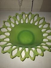 Vtg Westmoreland Oval Glass Dish Green Mist Satin Glass Lace Edge  picture