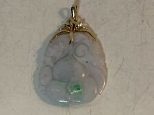 Chinese Jade Carving Gourd & Bat Decorated Pendant Mounted 14 Karat Gold picture