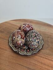 Vintage Ukrainian Hand Painted Carved Easter Egg Pysanky 4 lot Detailed picture