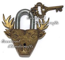 Attractive Antique & Vintage Style Brass made Reindeer face Padlock with 2 keys picture