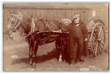 c1910's Milk Delivery Dairy Cart Horse Wagon Occupational RPPC Photo Postcard picture