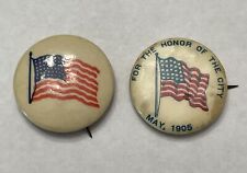 Antique Scarce USA American Flag Pinback Buttons - Set Of 2 picture