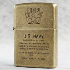 Zippo lighter 201FB Antique Brass/ US Navy Symbol Design Free 3 Gifts New in Box picture