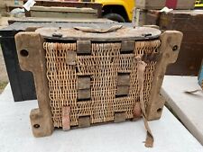 ORIGINAL WWII GERMAN ARTILLERY WICKER BASET AMMO SHELL CARRY CASE-DATED 1943 picture