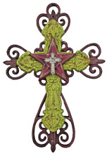 Christian Cross Cast Iron Purple & Green Wall Decor 14