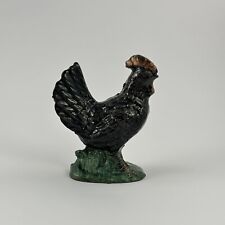 Vintage Hand Crafted From Coal Black Chicken Hen Figurine 3.25” picture