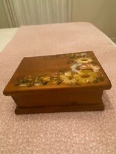 Vintage Hand Painted Pine Wooden Box with Lid Floral Design picture