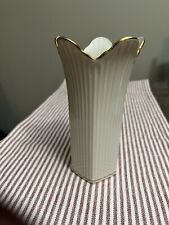 Lenox Meridian Collection Vase, Cream Colored, Gold Trim, Ribbed picture