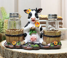 Ebros Sunflower Bovine Cow With Two Country Barrels Salt And Pepper Shakers Set picture
