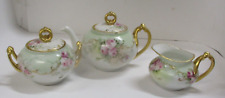 5 PC W G & CO LIMOGES COFFEE / TEA POT CREAMER SUGAR SET PINK ROSES GOLD FRANCE picture