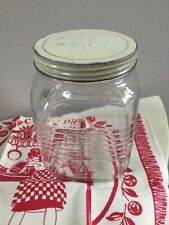 Vintage RIBBED GLASS JAR Cream Tin Lid Cookies Pickles Heavy 8”H picture
