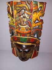 Mexican Mayan Hand Carved Wooden Tribal Mask Wall Art Aztec Serpent 9