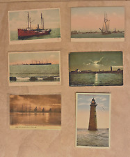 Lot Of 6 Antique Boston MA Boston Lighthouse & Ships Postcards Lightship Ranges picture