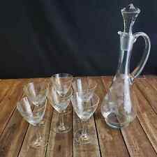 Vintage Crystal Pitcher & Wine Glass Set Etched Floral Design w/ Stopper Romania picture