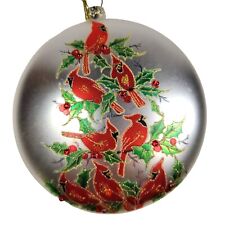 Christmas Ornament Cardinal 5” Metal Disc Cardinals Birds Vintage picture