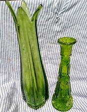 2 Tall Vintage unique  green glass vases Viking 12