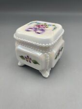 Westmoreland Milk Glass Hand Painted Floral Trinket Jewelry Box And Lid Signed picture