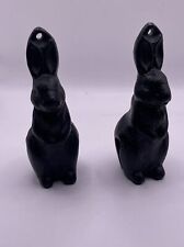 Vintage Miniature Pair Cast Iron Bunny Rabbit Bells 4” picture