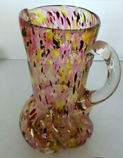 ANTIQUE HANDBLOWN SPATTER GLASS PITCHER WITH ONE GLASS 