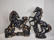  🫏🐎Vintage  Rearing Stallion & Fighting  Stallions Black with Gold Highlights❗ picture