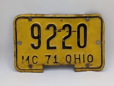 Vintage 1971 Ohio Motorcycle License Plate 9220 MC Americana picture
