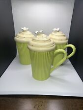 Grasslands Road Cupcake Style Coffee Mug Tea Green Fluted Handle Frosting Set 3 picture