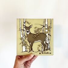 VTG 86 Cleo Teissedre Hand Painted Deer Nature Ceramic Tile Coaster Trivet 6