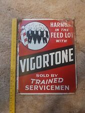 Vintage 1950s Vigortone Sign Harmony Feed Lot Cedar Rapids IA 18x14 Hogs N Suits picture
