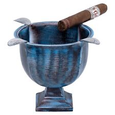 Stinky Cigar Ashtray, Tall Deep Bowl Design, 4 Stirrups, Rust Blue picture