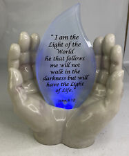 Collections Etc. Light Up Hands w/“John 8:12” Bible Verse Flame - Batt Operated picture
