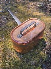 Old French Copper Cookware☆Antique Handmade Daubiere with Lid◇Strong Iron Handle picture