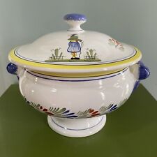 Henriot Quimper French Pottery Covered Soup Tureen Faience Hand Painted 8