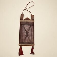 Tuareg Brown Leather Bag with Red Tassels Handmade Agadez Mountains Niger picture