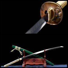 Brass Buddhism Tsuba 1095Steel Clay Tempered Blade Japanese Samurai Sword Katana picture