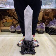23.54LB Natural Clear Quartz Point Quartz Crystal Obelisk Reiki Healing +Stand picture