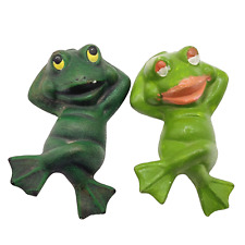 Duncan Ceramics Hand Painted Frogs Laying and Dreaming Figurines Vintage 1975 picture