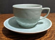 Vintage Longquan Celadon Green Koi Carp Fish Cup & Saucer - Asian - Chinese  picture