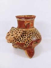 Antique Mayan / Aztec 3D Pottery Vase Vessel Cat Cheetah Leopard Panther 9
