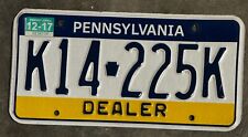Pennsylvania DEALER License plate - K14 225K - VERY GOOD CONDITION - EXP 2017 picture