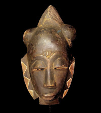  Baule/ Yaure African mask antiques tribal Face vintage Wood Carved Hanging 5266 picture