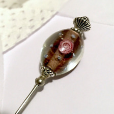 HATPIN with FLORAL Designs in Clear Glass - Silver  Finish Setting 10 inch picture